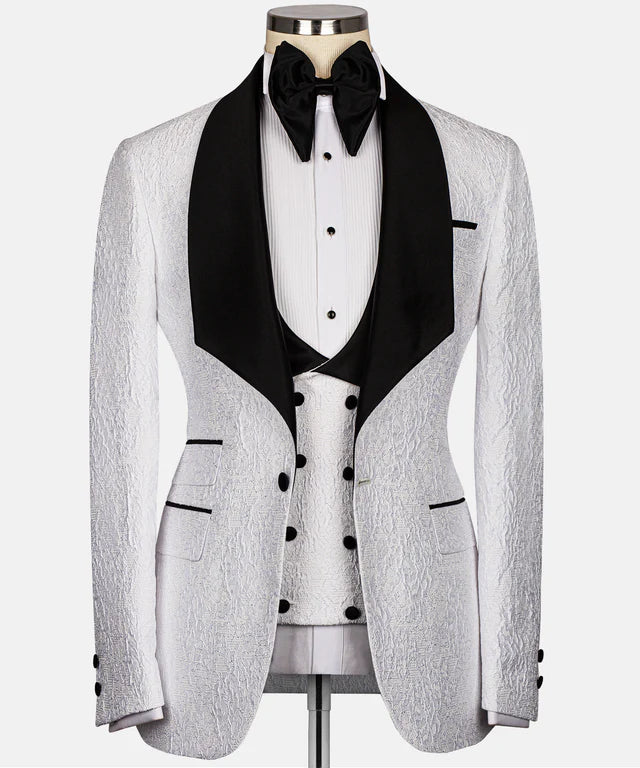 White & Black Embossed Tuxedo – Striking Contrast