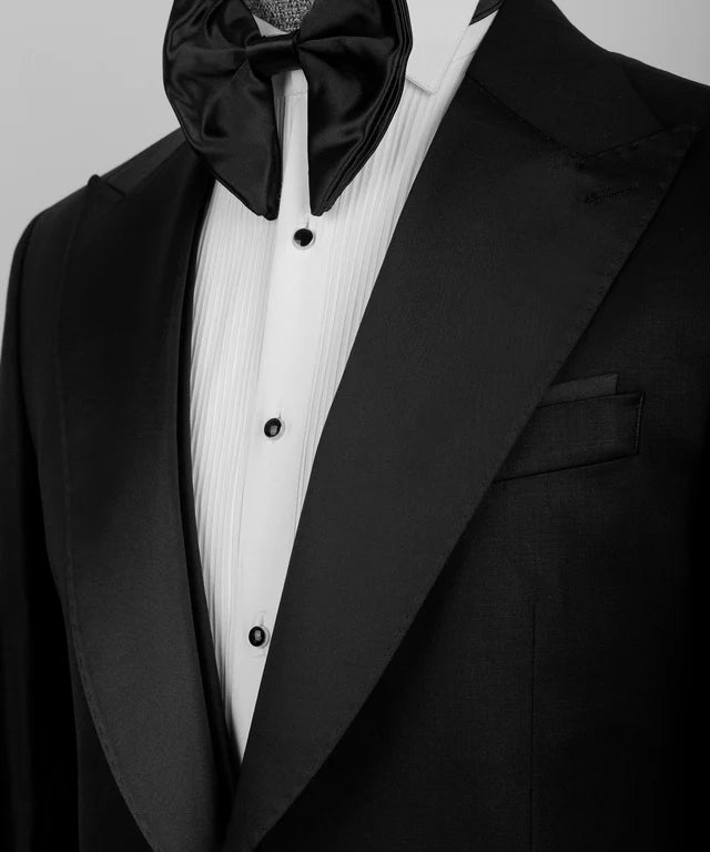 Luxury charcoal black Tuxedo with Satin Peak Lapel
