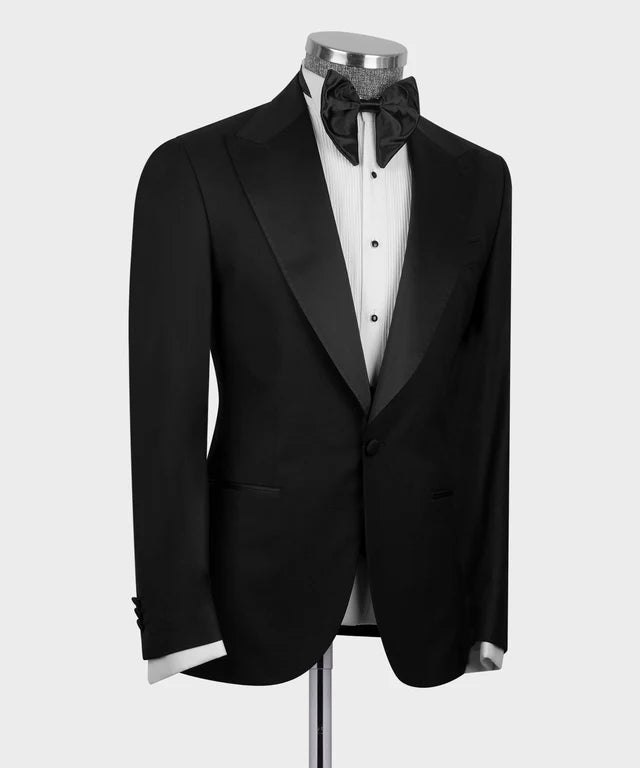 Luxury charcoal black Tuxedo with Satin Peak Lapel