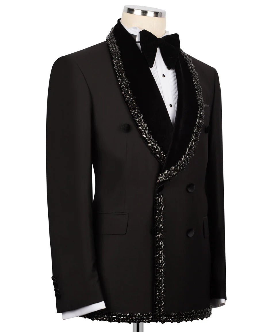 Black Crystal-Embellished Tuxedo – The Epitome of Timeless Luxury