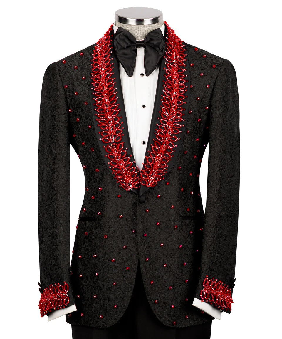 Black & Red Embellished Tuxedo – Daring, Dashing & Designed to Dominate