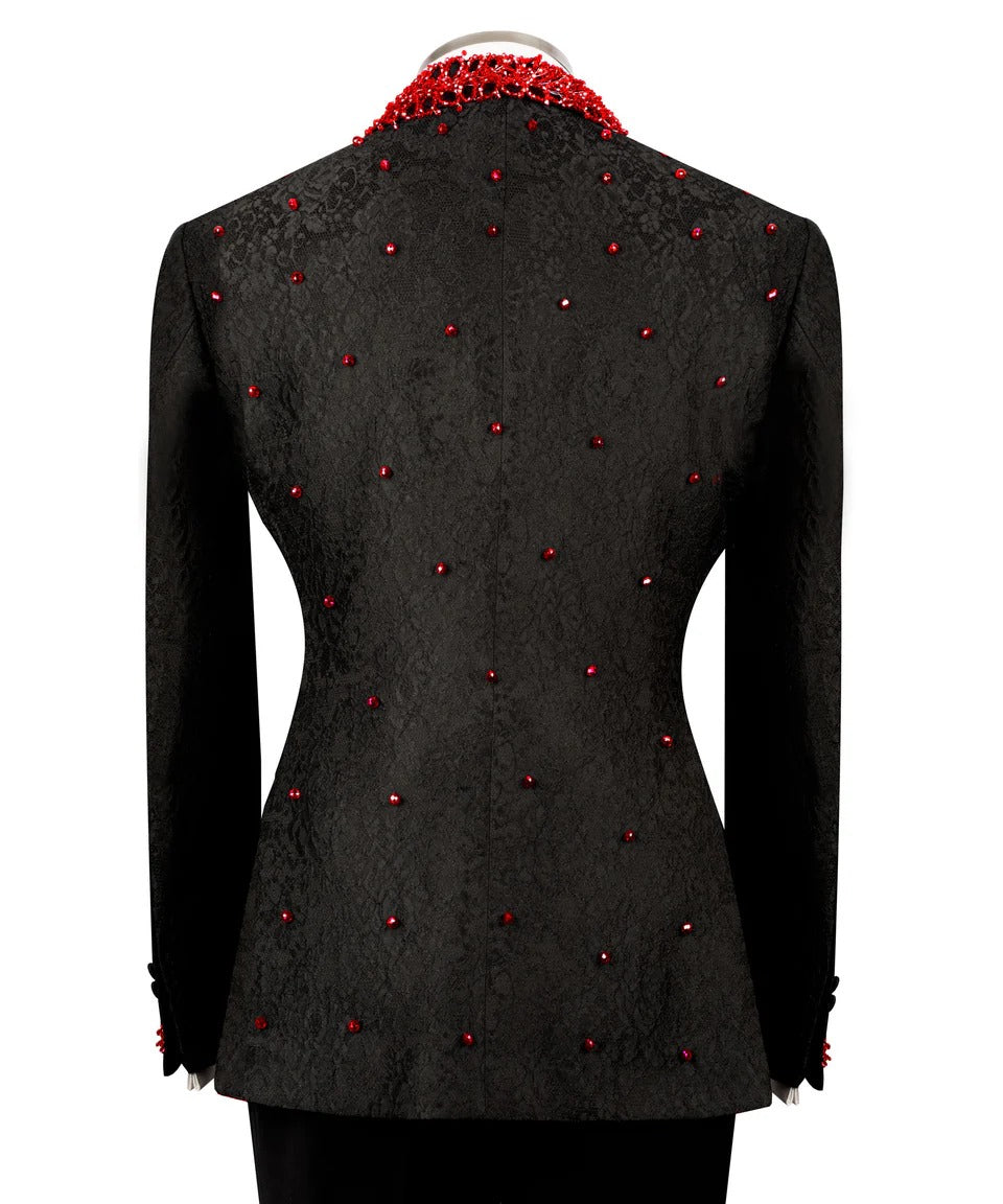Black & Red Embellished Tuxedo – Daring, Dashing & Designed to Dominate