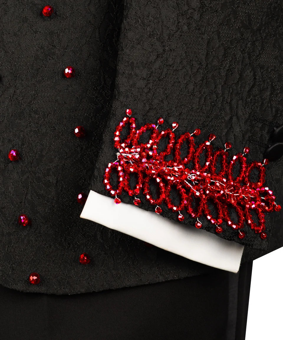 Black & Red Embellished Tuxedo – Daring, Dashing & Designed to Dominate