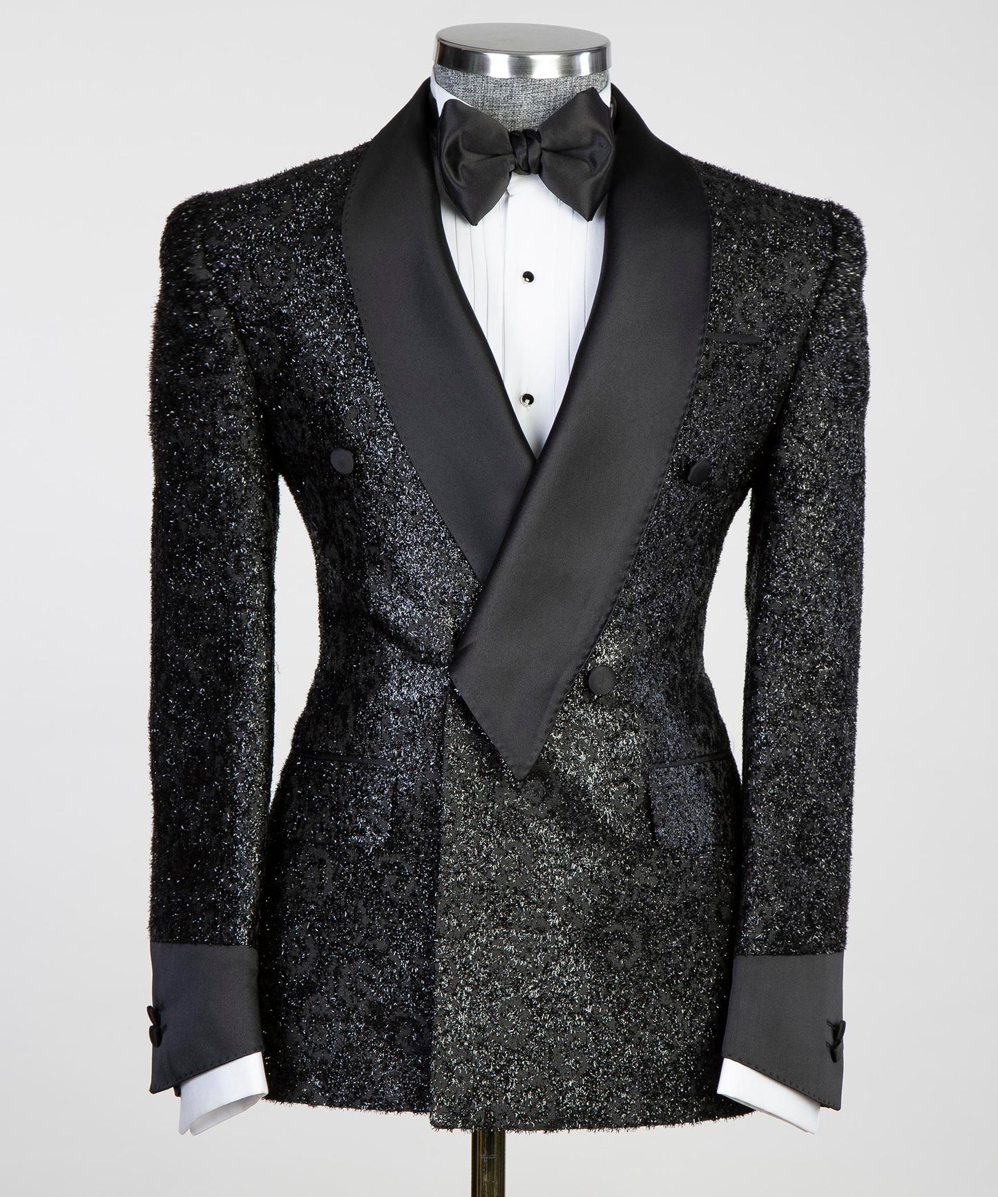 Black Shiny Belted Tuxedo for Party