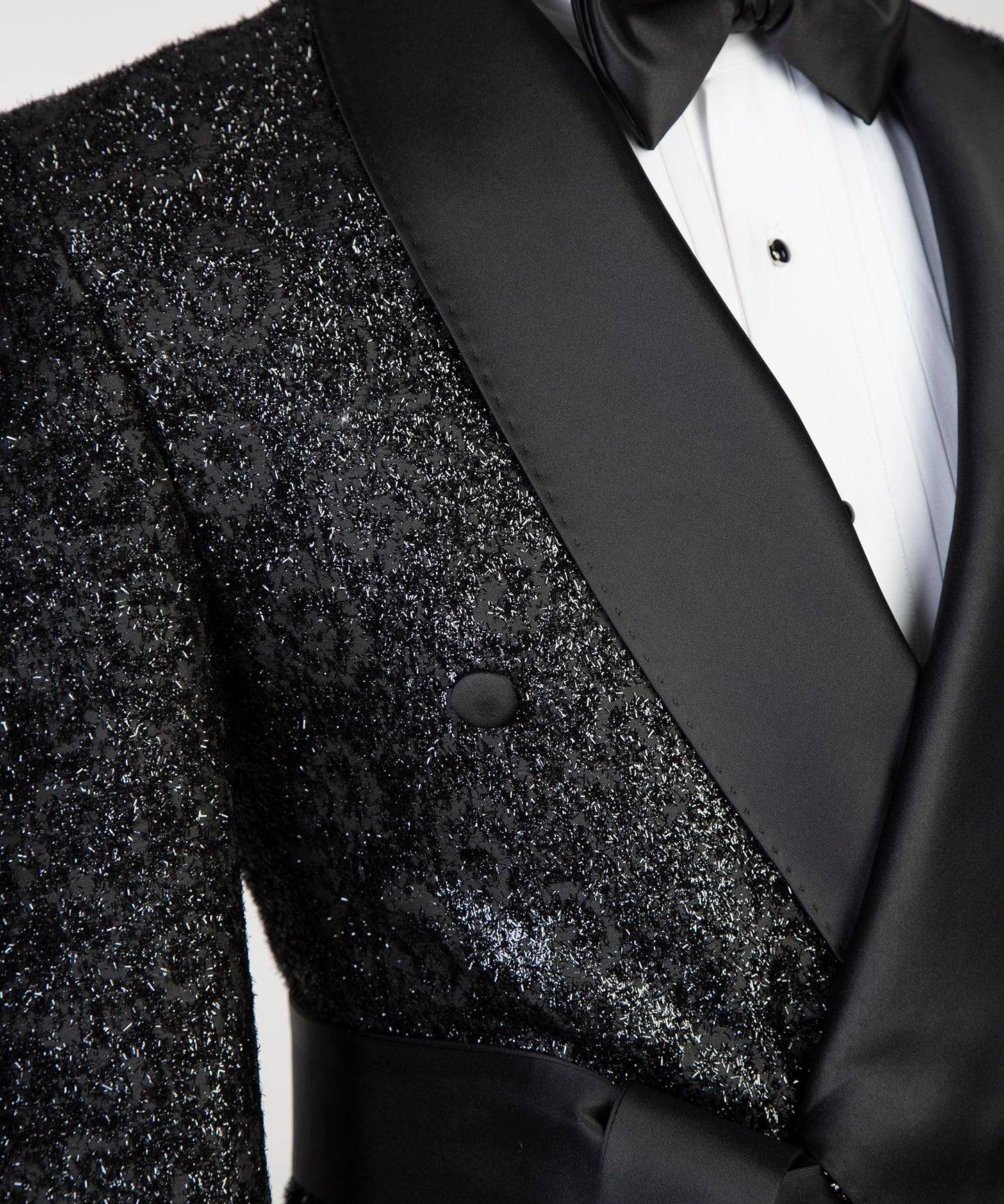 Black Shiny Belted Tuxedo for Party
