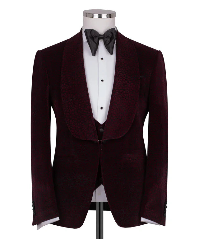 Burgundy Velvet Tuxedo with Collar – Rich. Regal. Refined.