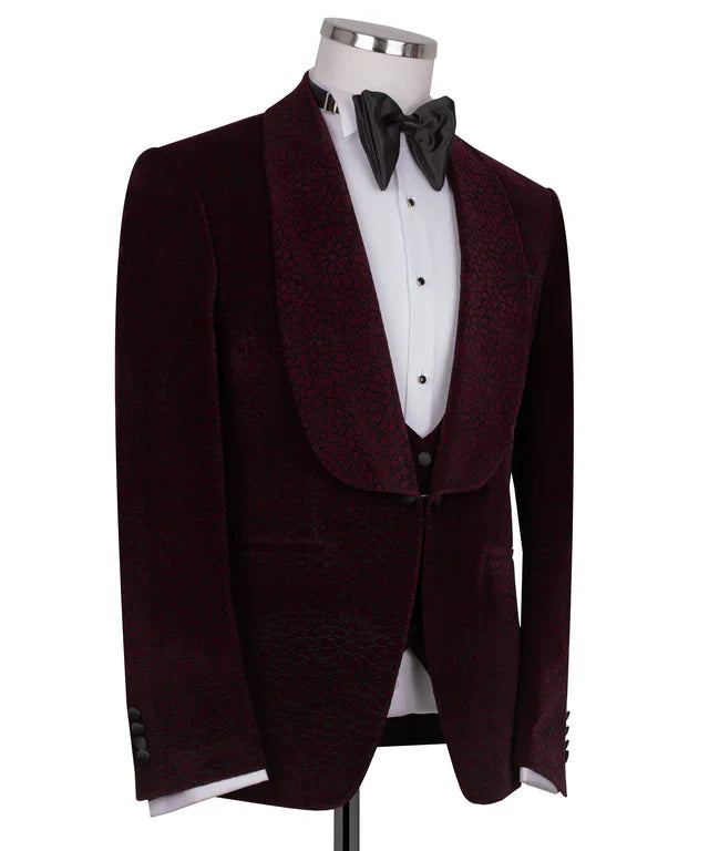 Burgundy Velvet Tuxedo with Collar – Rich. Regal. Refined.