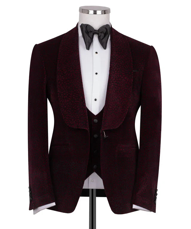 Burgundy Velvet Tuxedo with Collar – Rich. Regal. Refined.