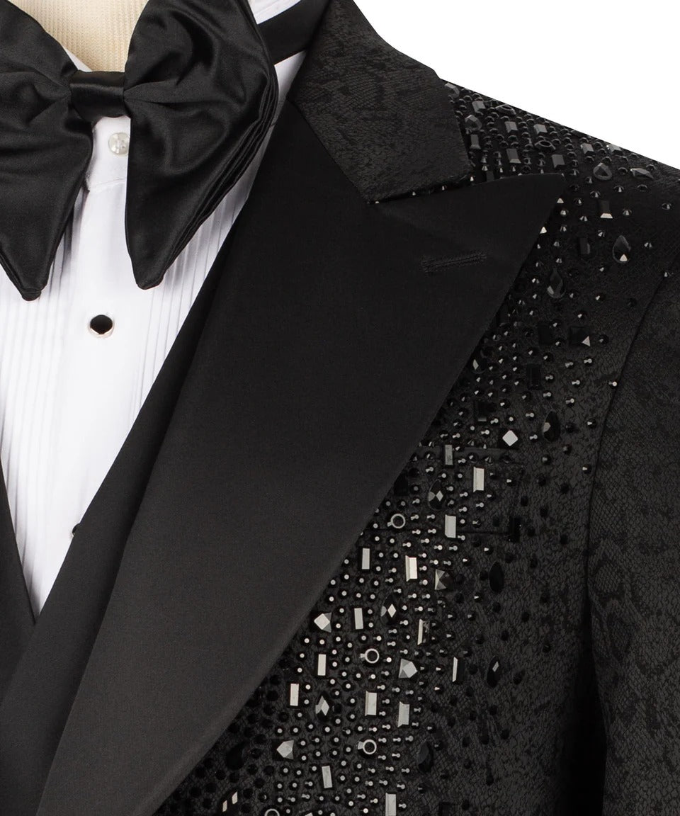 Elegant Black Sequin Jacquard Tuxedo for Men