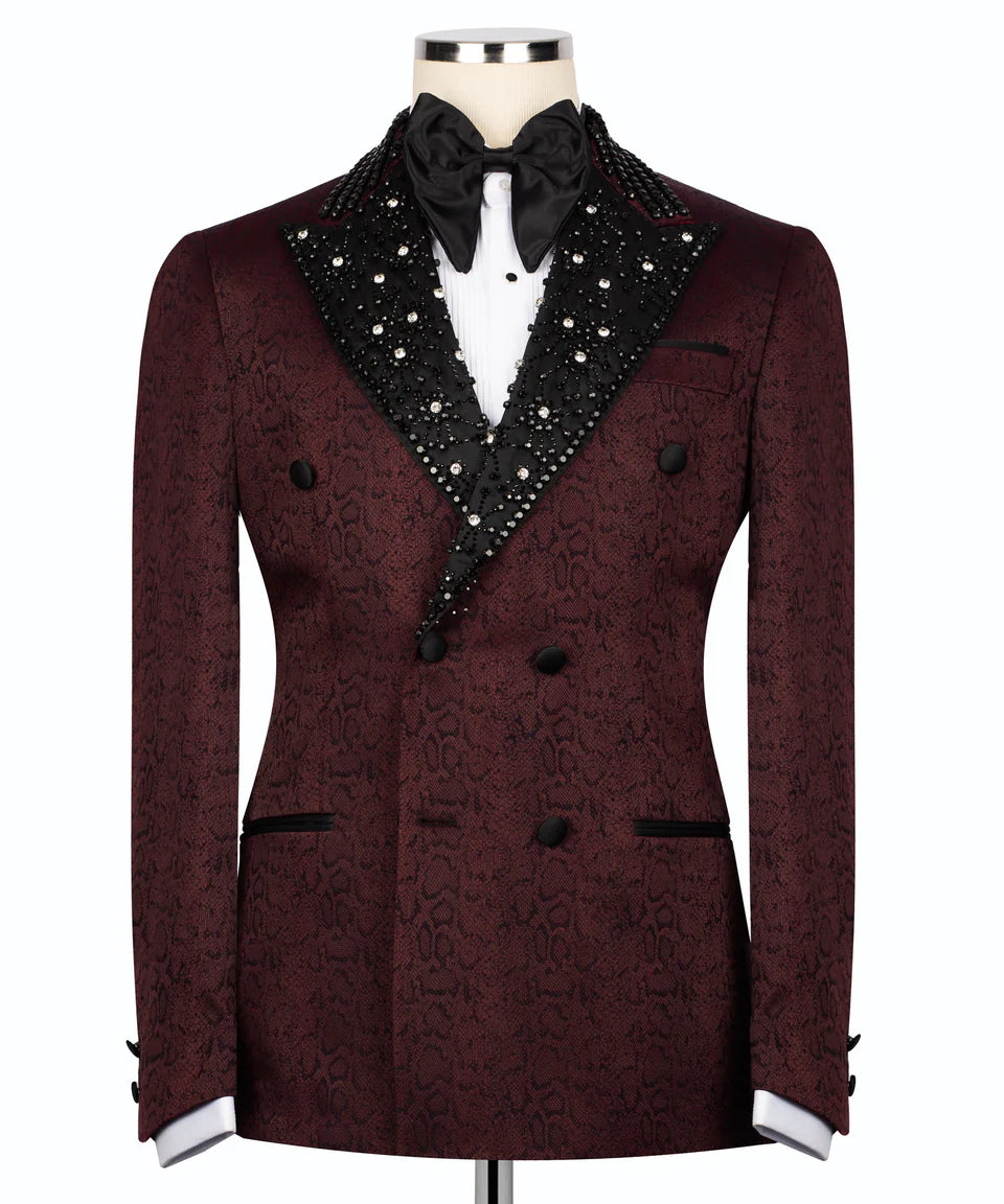 Handmade Embroidered collar Burgundy Tuxedo