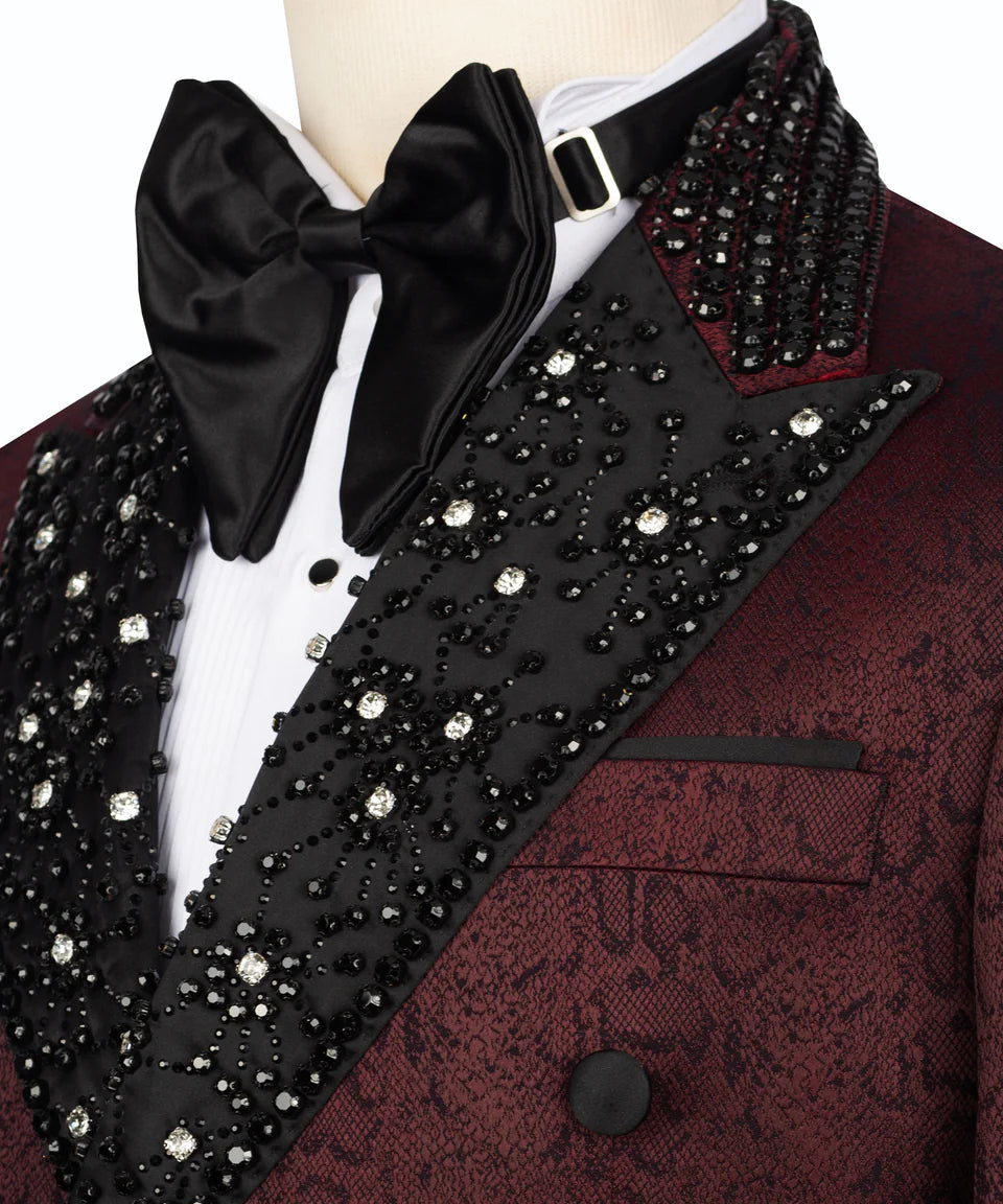 Handmade Embroidered collar Burgundy Tuxedo