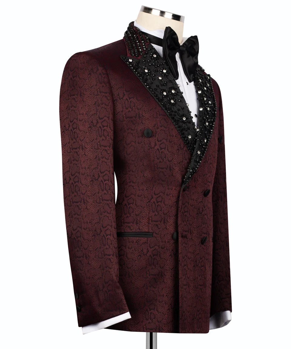 Handmade Embroidered collar Burgundy Tuxedo