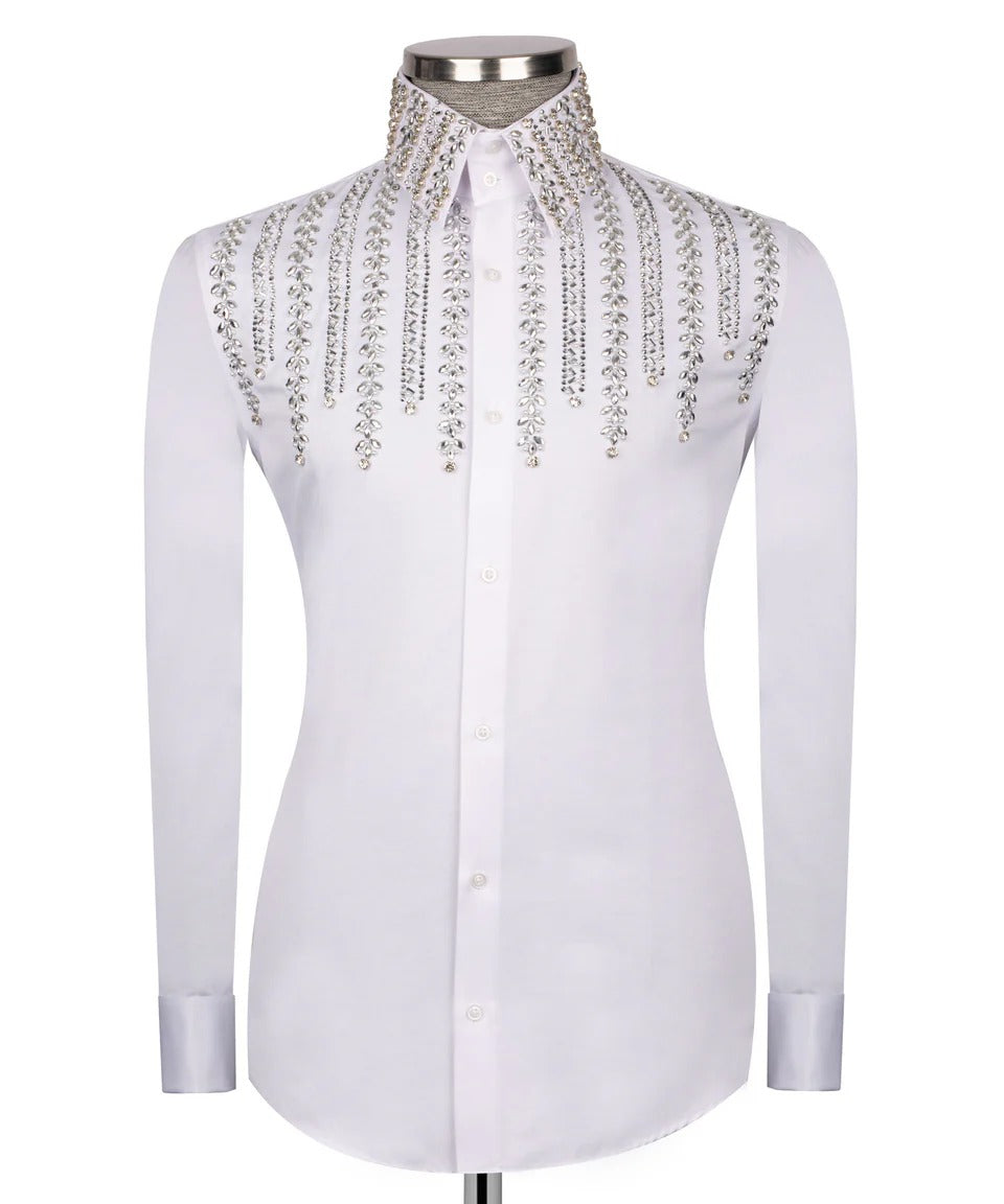 β¨π€ "Ivory Glint" β White Crystal Embellished White Shirt
