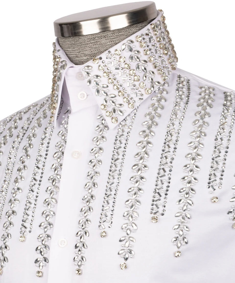 β¨π€ "Ivory Glint" β White Crystal Embellished White Shirt