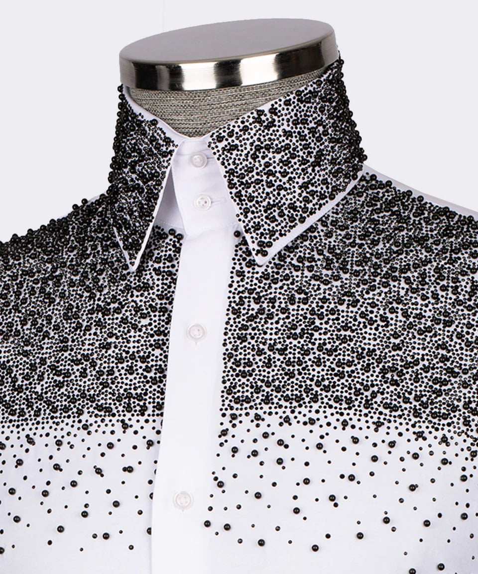 π€ "Midnight Frost" β White Shirt with Black Crystal Embellishments