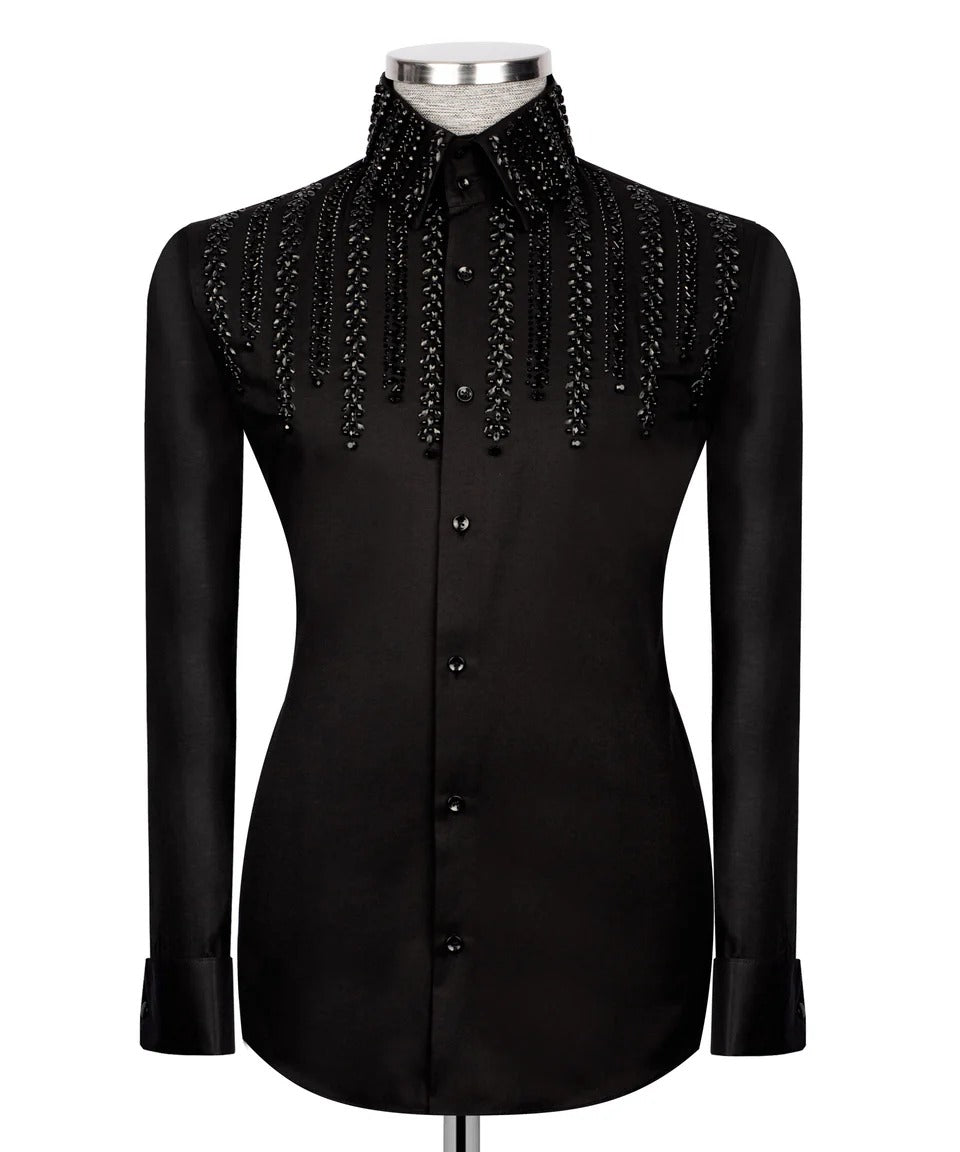 π€ "Midnight Majesty" β Black Shirt with Black Crystal