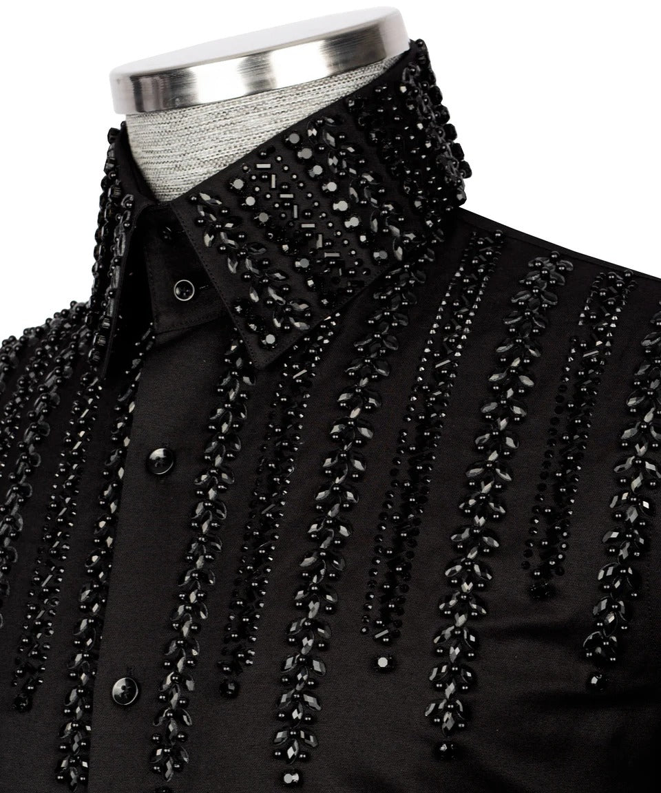 π€ "Midnight Majesty" β Black Shirt with Black Crystal