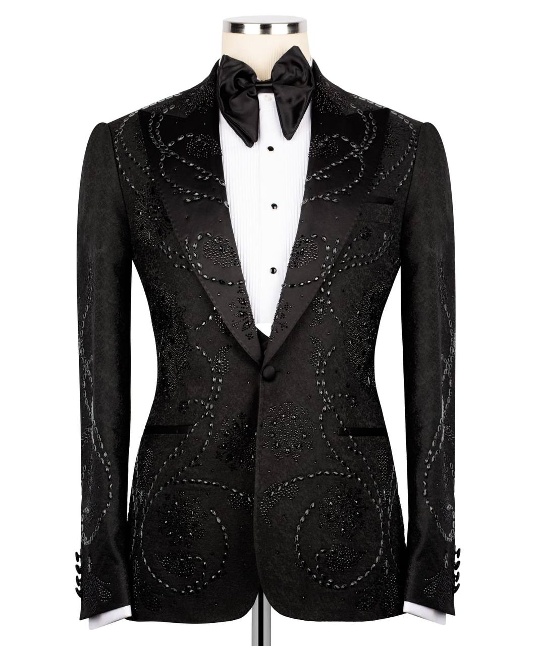 Noir Enigma – Black Swirl Embroidered Tuxedo