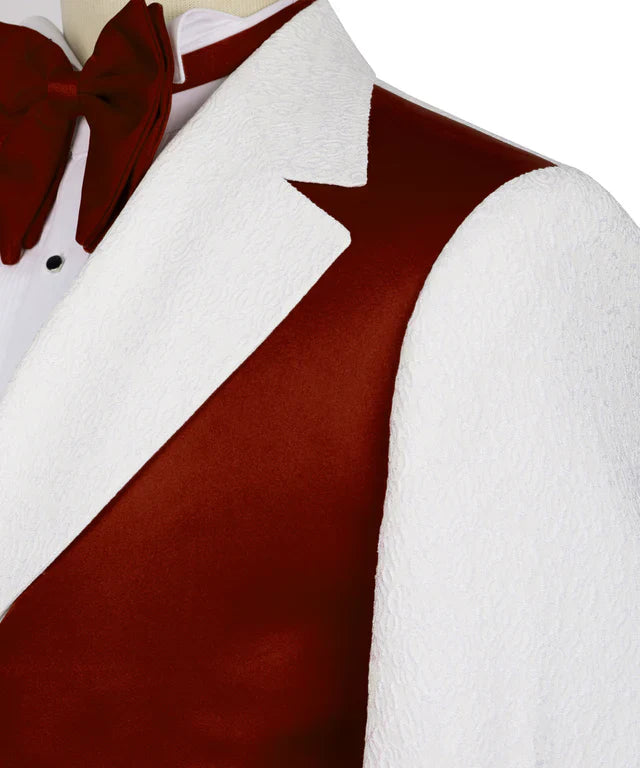Burgundy & White Double-Breasted Tuxedo – Bold Elegance