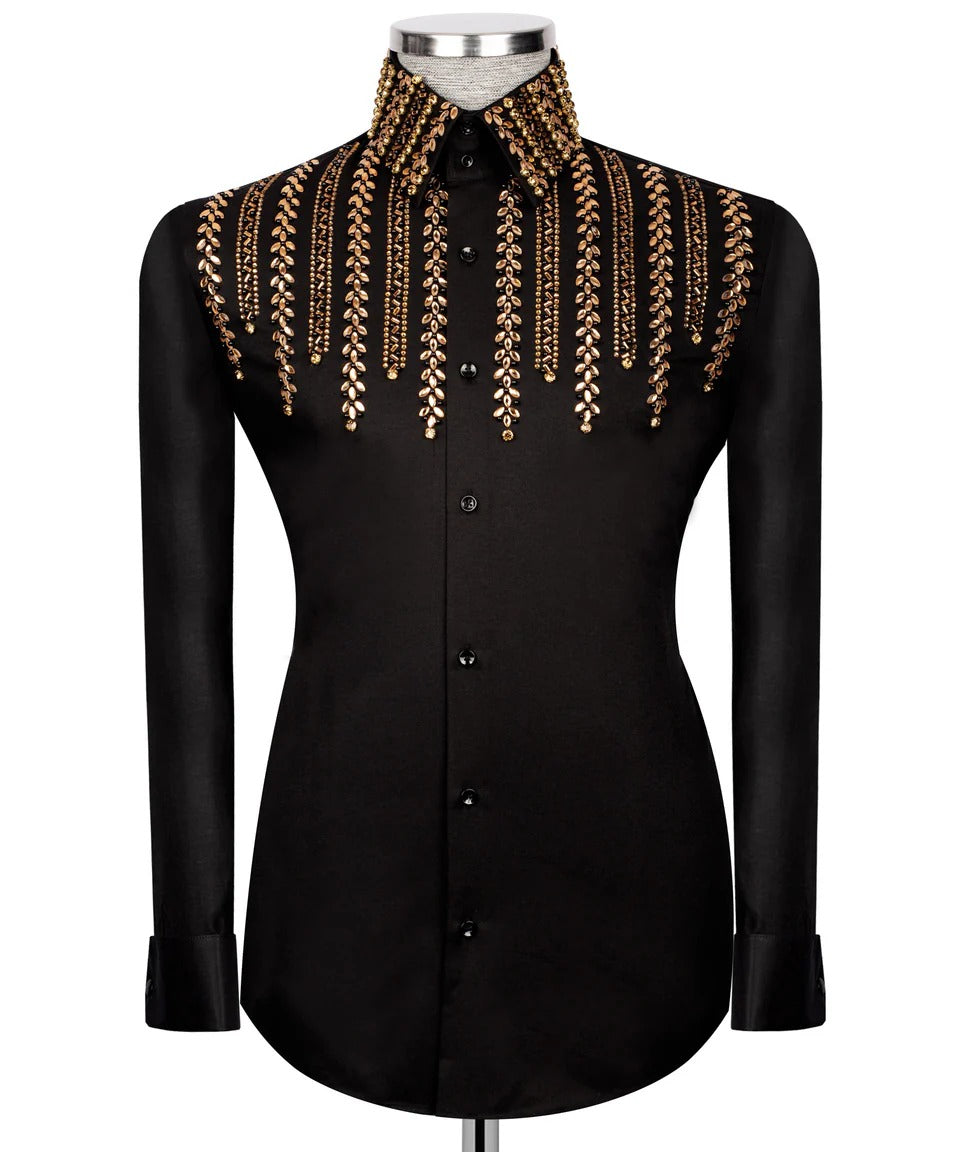 ✨ "Regio Resplandor" – Camisa Blanca con Cristal Dorado