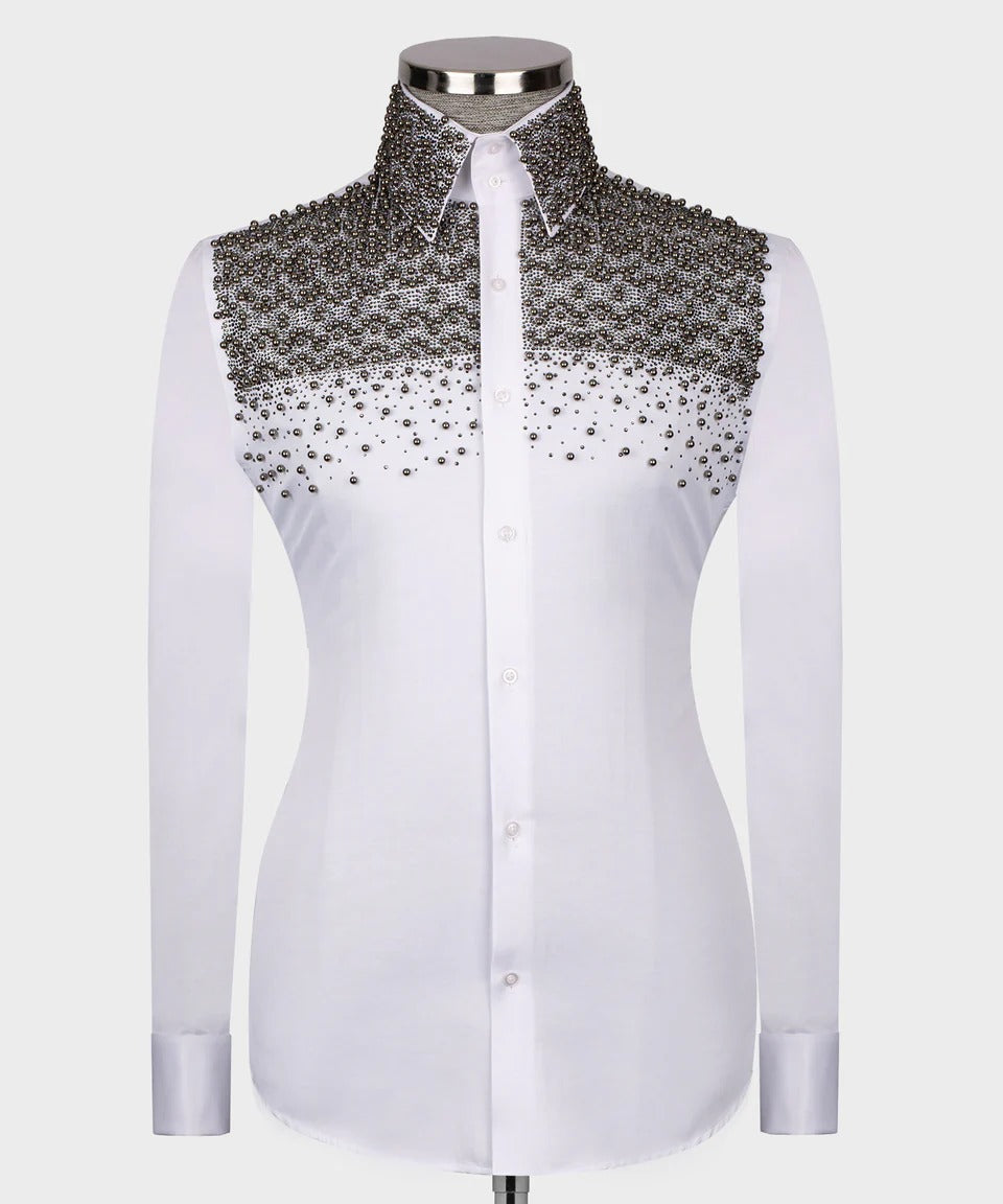 ❄️ Silver Rain – White Shirt with Silver Crystal Embellishments