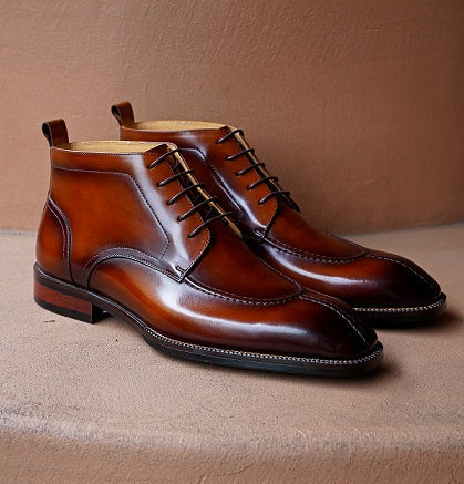 KOSS ATELIER pair of Belmont Chukka Boots for men brown burnished leather lace up ankle boots