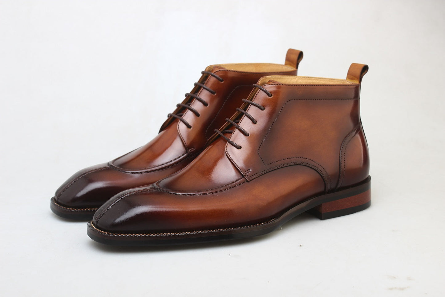 KOSS ATELIER Belmont Chukka Boots for men polished brown leather lace up dress ankle boots