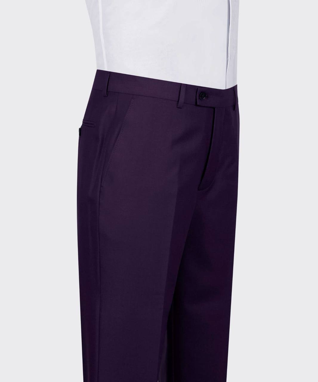 KOSS ATELIER burgundy velvet double breasted suit trousers in tailored high waist finish paired with white shirt