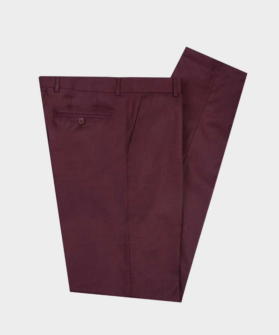 Folded suit trousers by KOSS ATELIER from burgundy 3-piece suit for men in tailored cotton blend