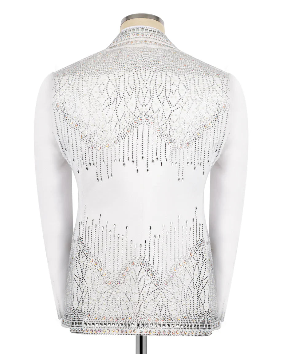 KOSS ATELIER handmade silver tuxedo for men white embellished jacket back view with crystal detailing