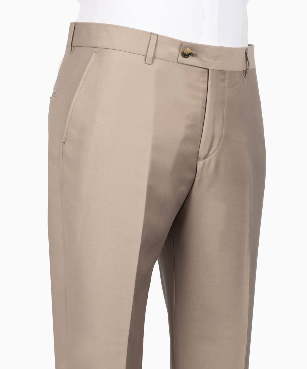 KOSS ATELIER beige tailored suit trousers from men’s three-piece suit with front crease and belt loops