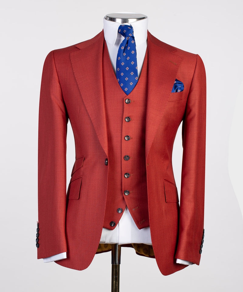 3 piece Slim Fit Red Basic Suit