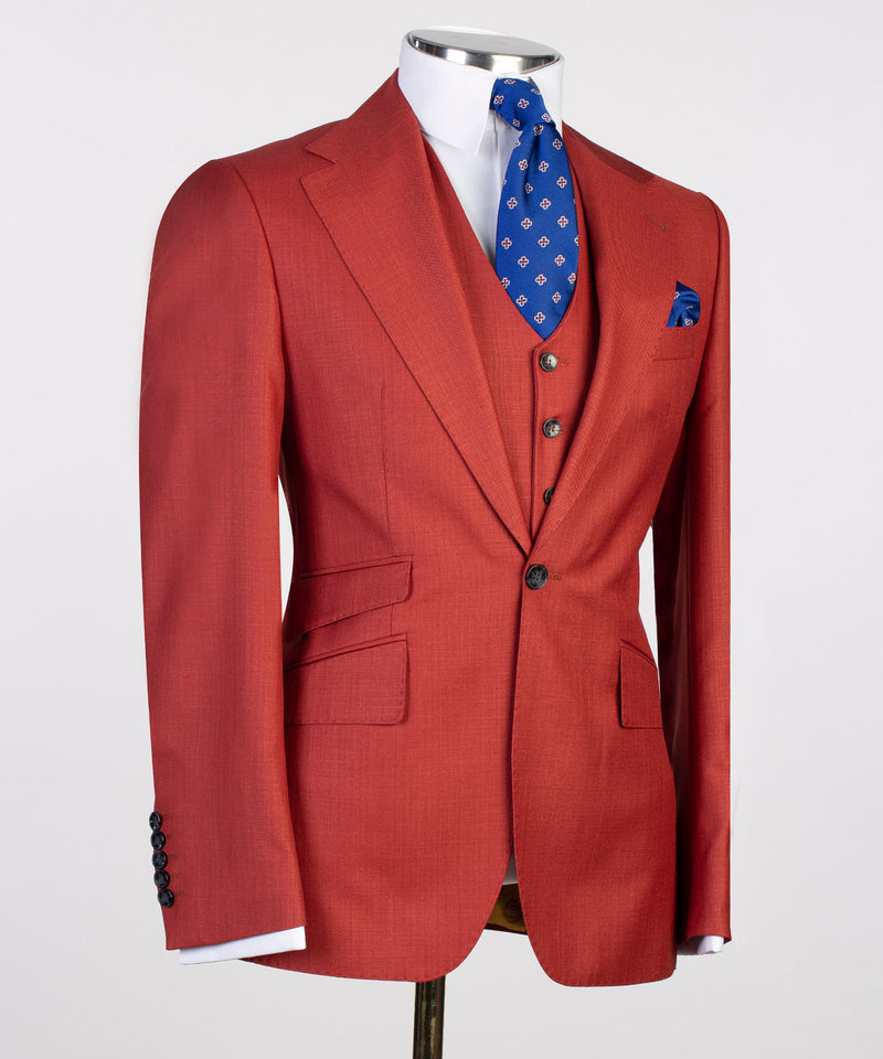 3 piece Slim Fit Red Basic Suit