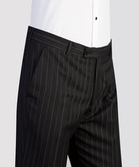 Belted Black Striped Suit Pant