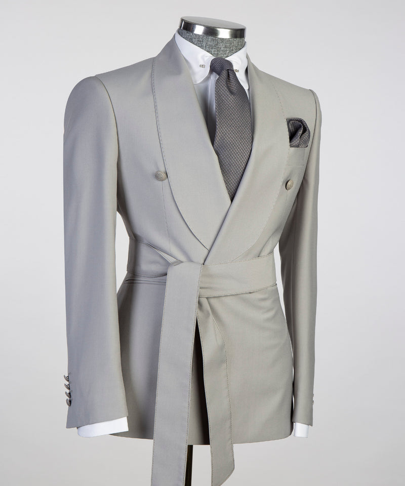 Belted Gray Suit