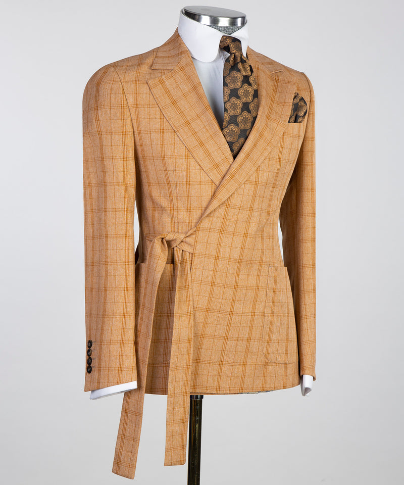 Belted Orange Suit Brown Stripes