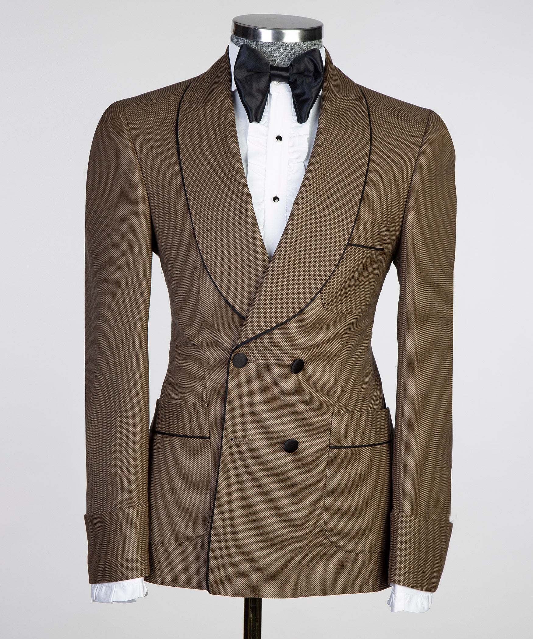 Two-Piece Belted Brown Wool Suit