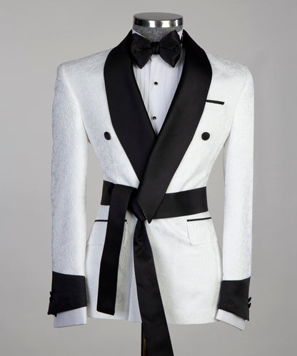 White Belted Tuxedo With Black Lapel