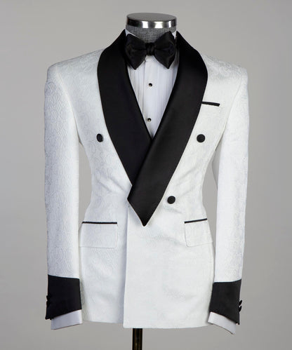 White Belted Tuxedo With Black Lapel