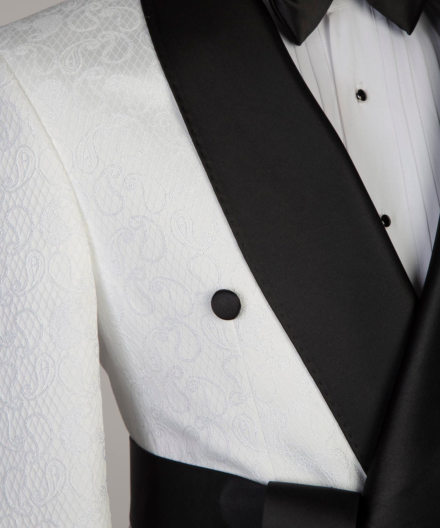 White Belted Tuxedo With Black Lapel