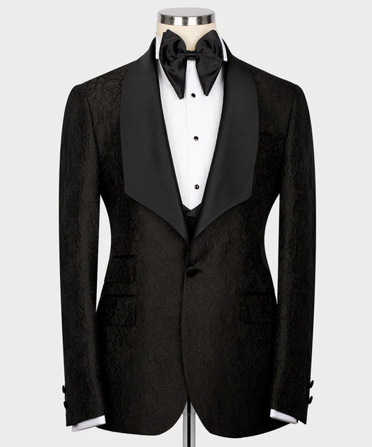 Black Embossed Tuxedo – Texture, Depth, and Distinction