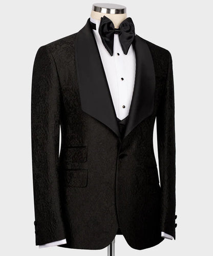 Black Embossed Tuxedo – Texture, Depth, and Distinction