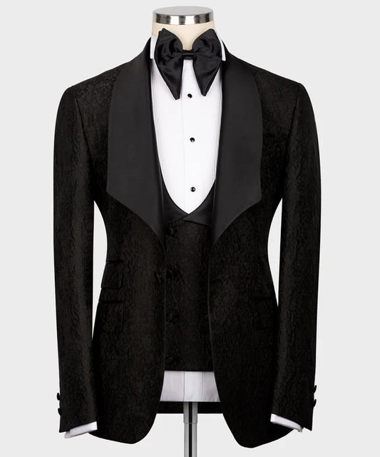 Black Embossed Tuxedo – Texture, Depth, and Distinction