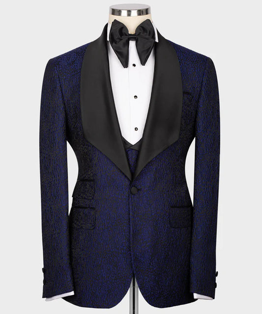 Navy Blue Embossed Tuxedo – Understated Luxury