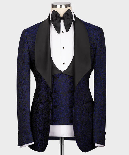 Navy Blue Embossed Tuxedo – Understated Luxury