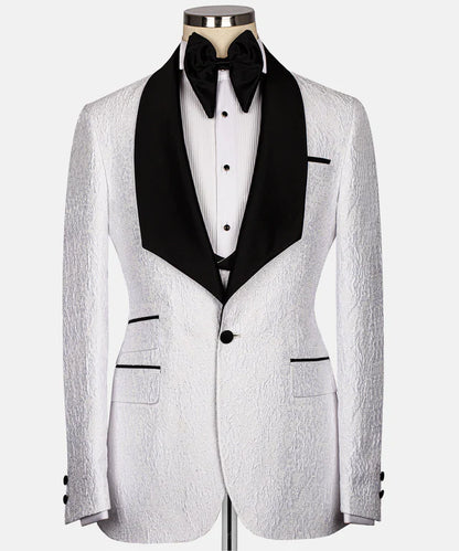 White & Black Embossed Tuxedo – Striking Contrast