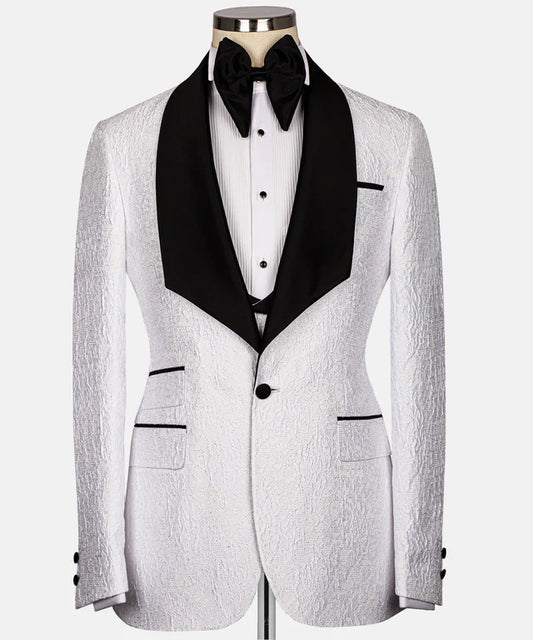 White & Black Embossed Tuxedo – Striking Contrast