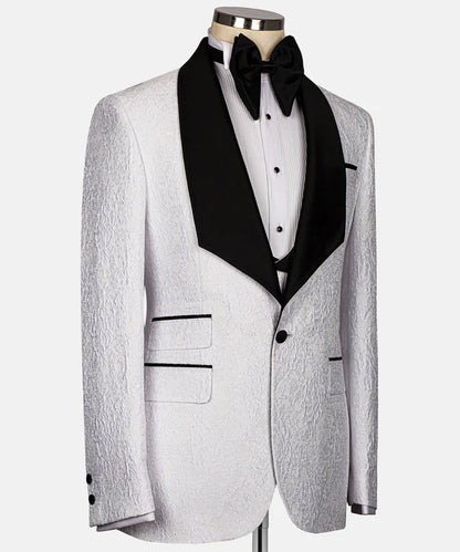 White & Black Embossed Tuxedo – Striking Contrast