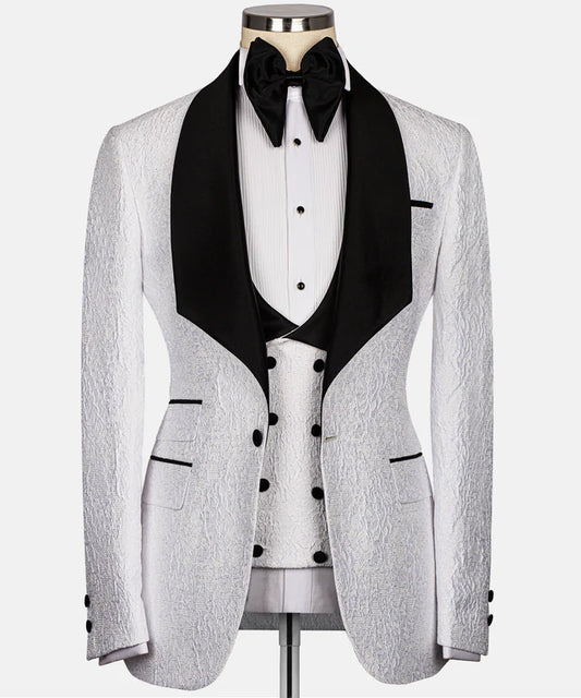 White & Black Embossed Tuxedo – Striking Contrast