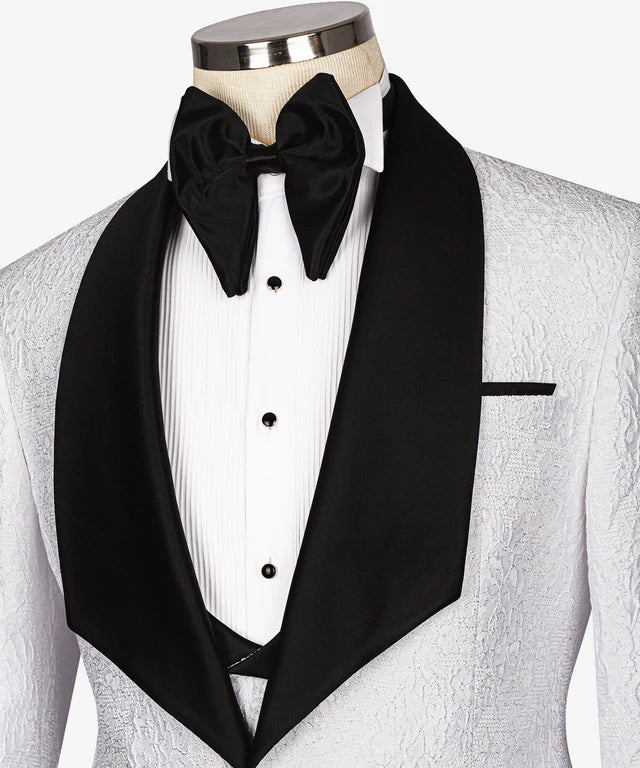 White & Black Embossed Tuxedo – Striking Contrast
